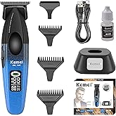 KEMEI 1669 Beard Trimmer for Men, Cordless Hair Trimmers with LED Display, 9000 RPM Hair Clippers for Barber with Charging Base, DLC Coated T-Blade