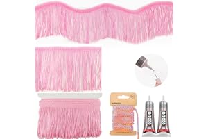 Yhsheen Pink Fringe, 5 Yards X 4 Inch Fringe Trim with B7000 Glue, Tassels Trim for Crafts, Polyester Fibre Sewing Fringe Trim(Pink)