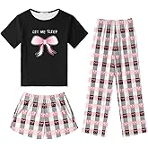Arshiner Girls Pajama Set 3 Piece Short Sleeve Sleepwear Summer Soft Cute Pjs Outfits