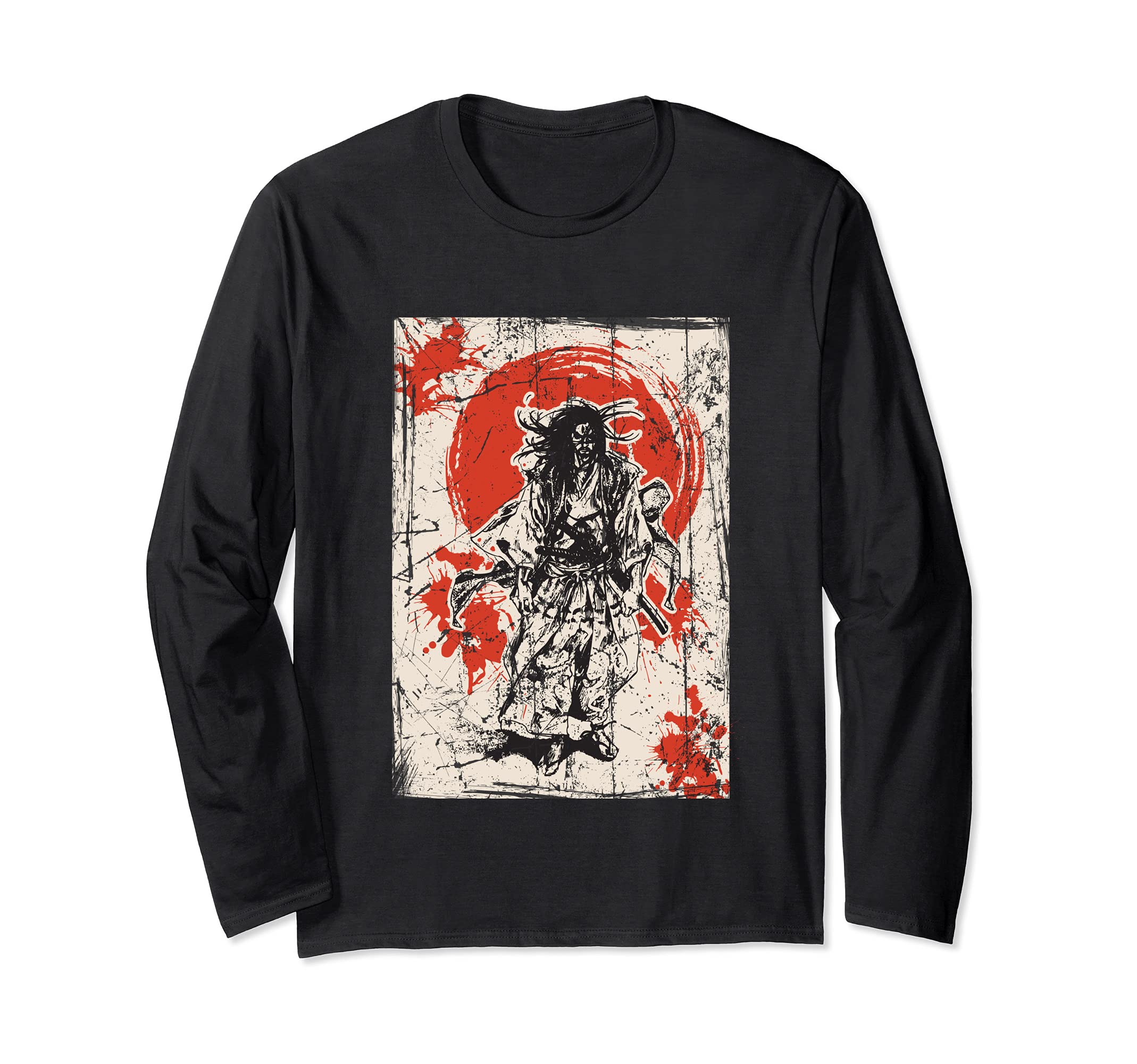 Japanese Culture Samurai Red moon Warrior bushido code Long Sleeve T-Shirt