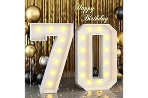 PAEYEQ 4ft Light Up Numbers 70 Numbers with Lights Bulbs White Marquee Slot-in Frame for Men Women 70th Birthday Party Decorations Pre-Cut Mosaic Cardboard Large Cut-Out Thick Foam Board Sign Anniversary