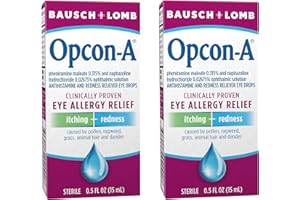 Opcon-A Allergy Eye Drops by Bausch + Lomb, for Itch and Redness Relief, Red and Itchy Eyes Antihistamine Eye Drop, Clinically Proven Treatment, 0.5 Fl Oz - 2 Pack