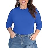 COOTRY Womens Plus Size Tops 3/4 Sleeve Shirts Crew Neck Casual Slim Fit Basic Blouses Tee 2026 Fall Outfits