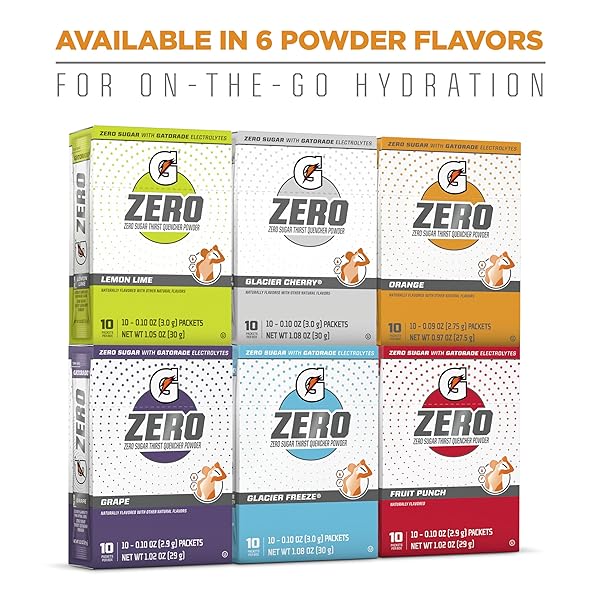GATORADE G ZERO SPORTS DRINK MIX POWDER PACKETS, 3 FLAVOR FROST VARIETY PACK, ELECTROLYTE POWDER DRINK MIX FOR HYDRATION, ZERO SUGAR, 30 TOTAL PACKETS