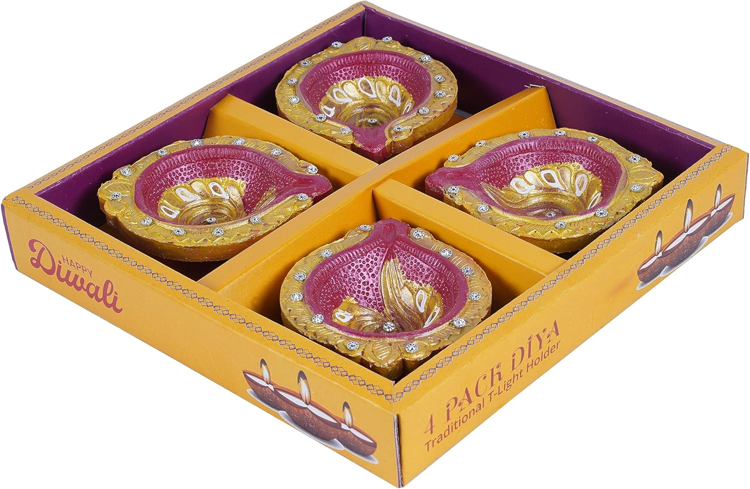 Oil Lamps & Accessories - Tuelip Terracotta Set of 4 Big Diya for Diwali / Decorations Diwali Diya, Handmade Natural Earthen Oil Lamp/Welcome Traditional Diyas, Deepawali Diya Lamp, Diwali Earthen Lamp, Oil lamp