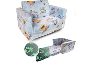 Truwelby Kids Sofa, Glow in The Dark Toddler Chairs Children's 2 in 1 Convertible Sofa to Lounger - Extra Soft Flip Open Chair & Sleeper, Toddler Couch Chair, Sofa Bed for Boys Girls