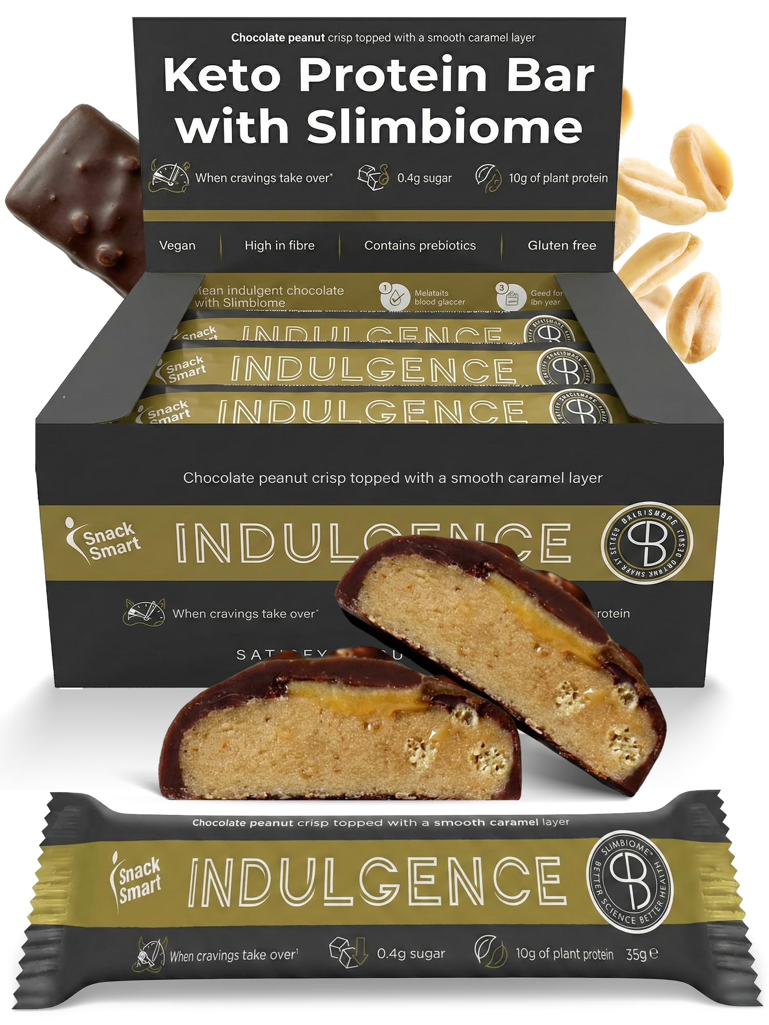 SnackSmart Keto Protein Bars with Slimbiome® – Low Carb, High Protein, Low Sugar Snack for Weight Loss & Gut Health – Prebiotic, Ozempic-Friendly Chocolate Peanut Bar GLP1 Alternative Snack (12 x 35g)