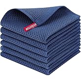 Homaxy 100% Cotton Waffle Weave Kitchen Dish Cloths, Ultra Soft Absorbent Quick Drying Dish Towels, 12 x 12 Inches, 6-Pack, Navy Blue
