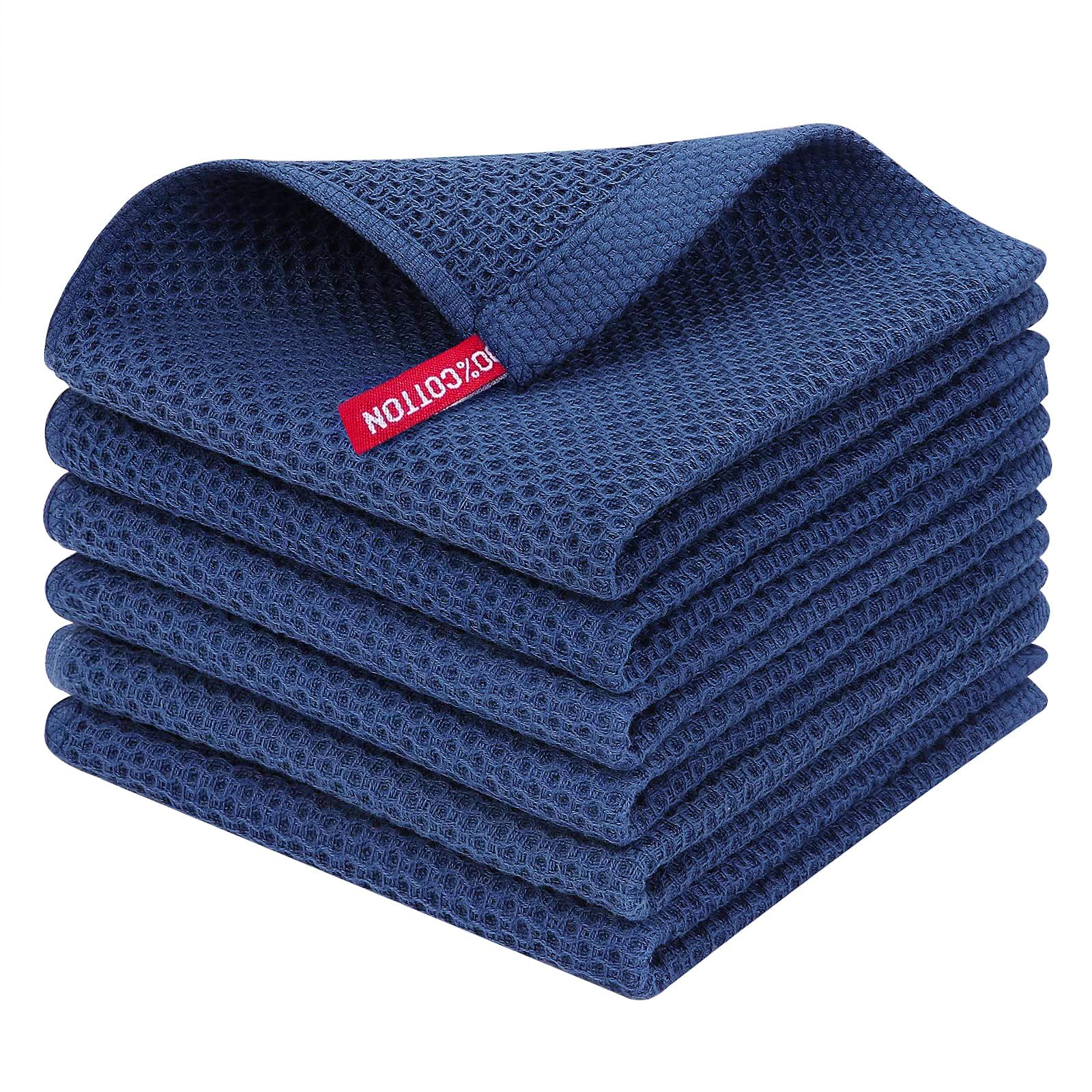 Photo 1 of Homaxy 100% Cotton Waffle Weave Kitchen Dish Cloths, Ultra Soft Absorbent Quick Drying Dish Towels, 12 x 12 Inches, 6-Pack, Navy Blue
