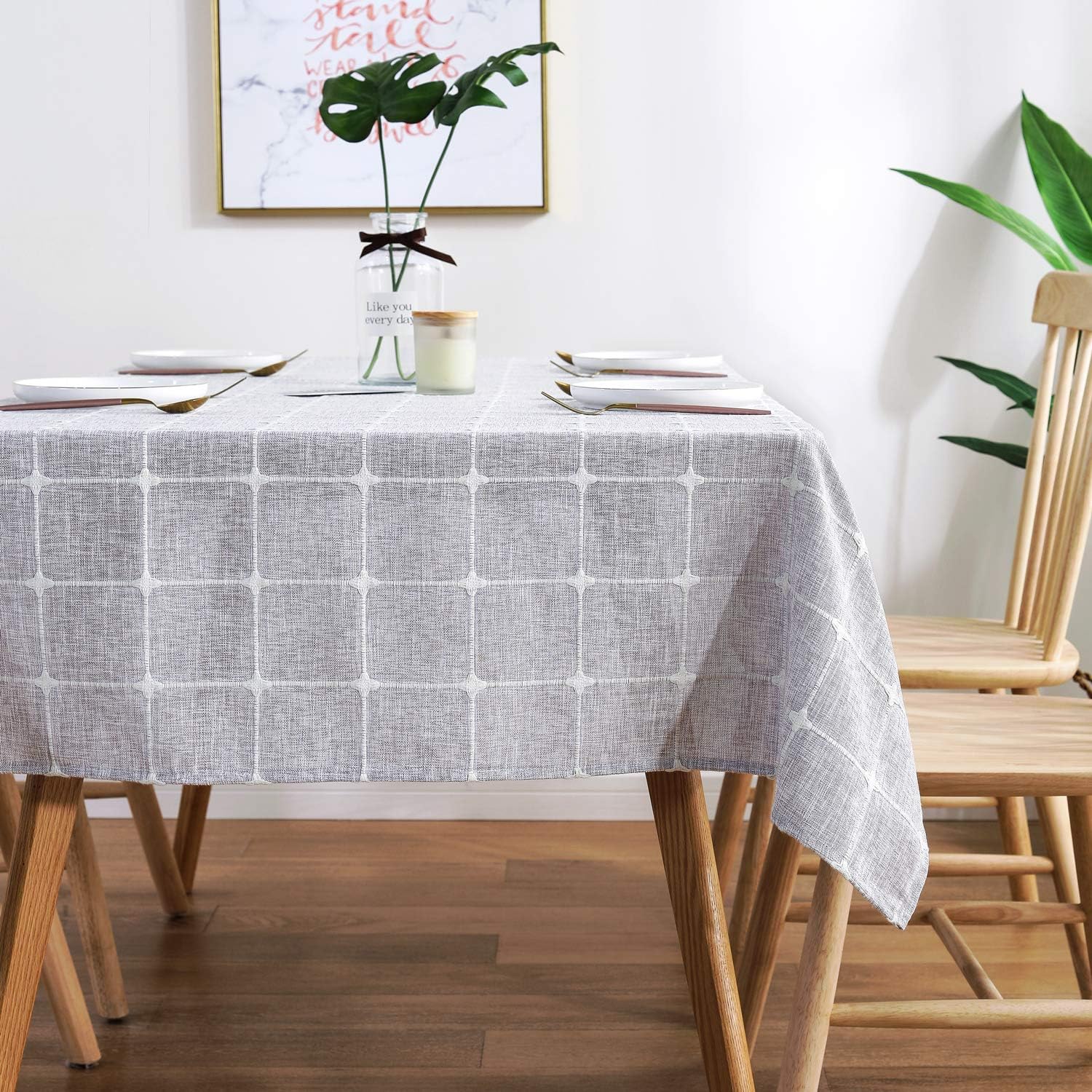 AmHoo Checked Plaid Tablecloth Rectanglar Lattice Table Covers for Kictchen Dining Tabletop Decoration 54 x 72 Inch Light Gray