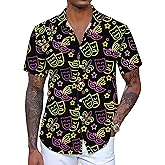 YZMI Men's Hawaiian Bowling Shirts for Fat Tuesday Short Sleeve Button Down Holiday Graphic Shirt