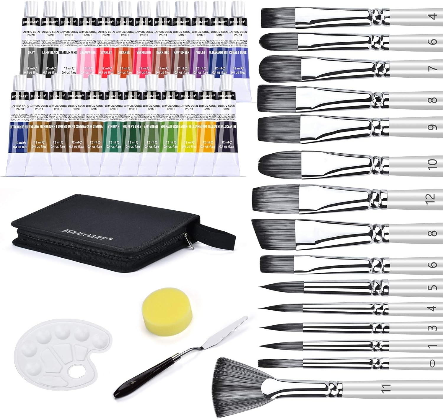 Acrylic Paint Brush Set with 24 Rich Pigments, 15 Paintbrushes, Palette & Carrying Case, Perfect for Acrylic, Oil, Watercolor etc - Ideal Gift for Artists, Adults and Kids