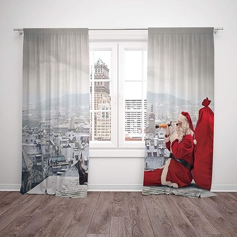 Thermal Insulated Blackout Window Curtain Christmas Santa Claus