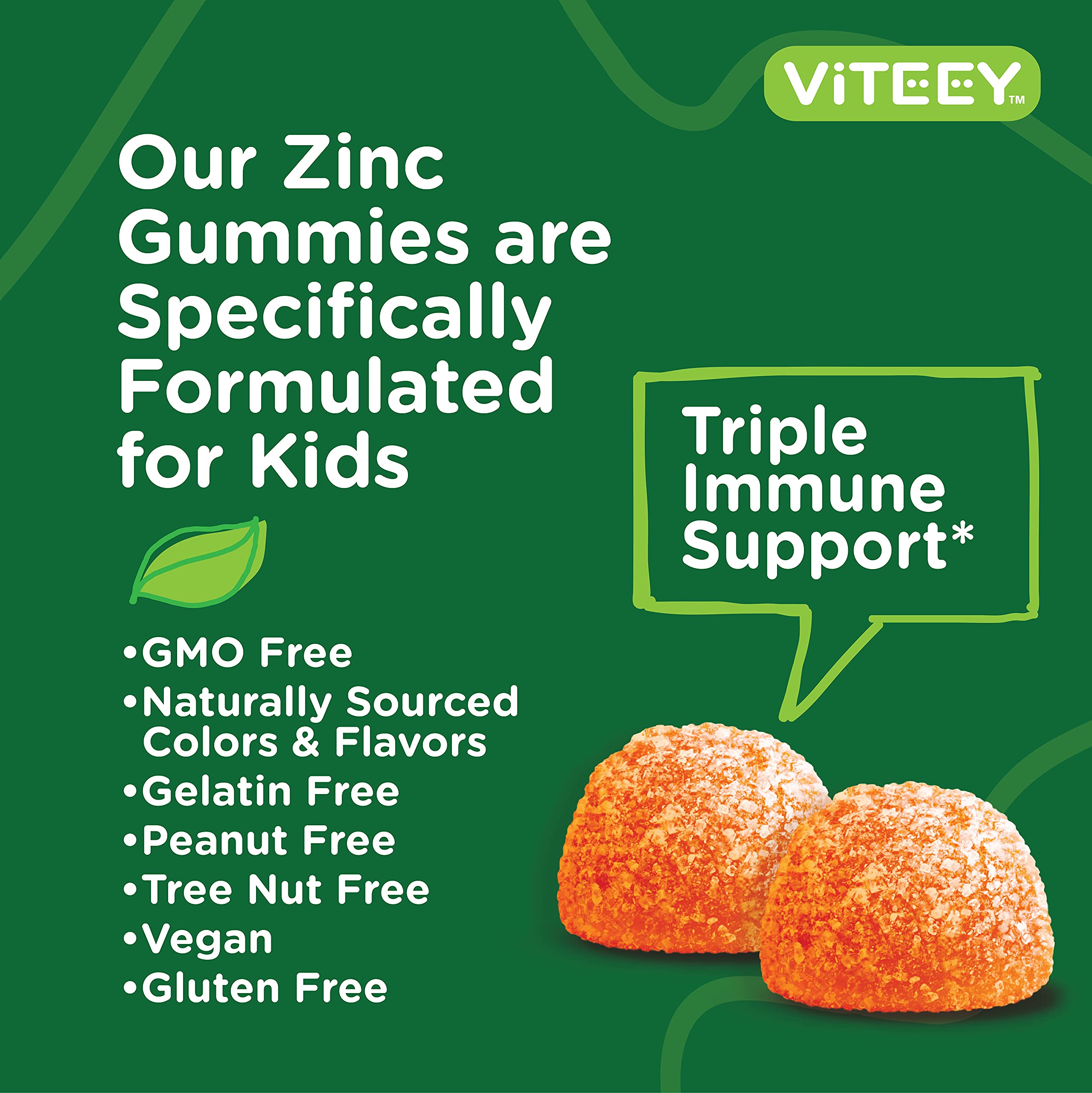 Viteey Zinc for Kids Gummies 10mg, with Vitamin C & Echinacea - Immune Support, Powerful Natural Antioxidant, Kids Zinc Vitamin Supplement - Vegan, Gelatin Free - Tasty Chewable Orange Flavor Gummy