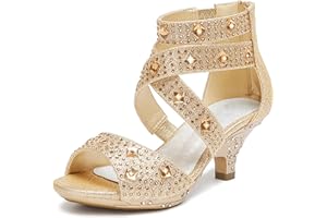 Dufannie Toddler Little Big Kid High Heels Flower Girls Party Dress Shoes Glitter Pump Sandals