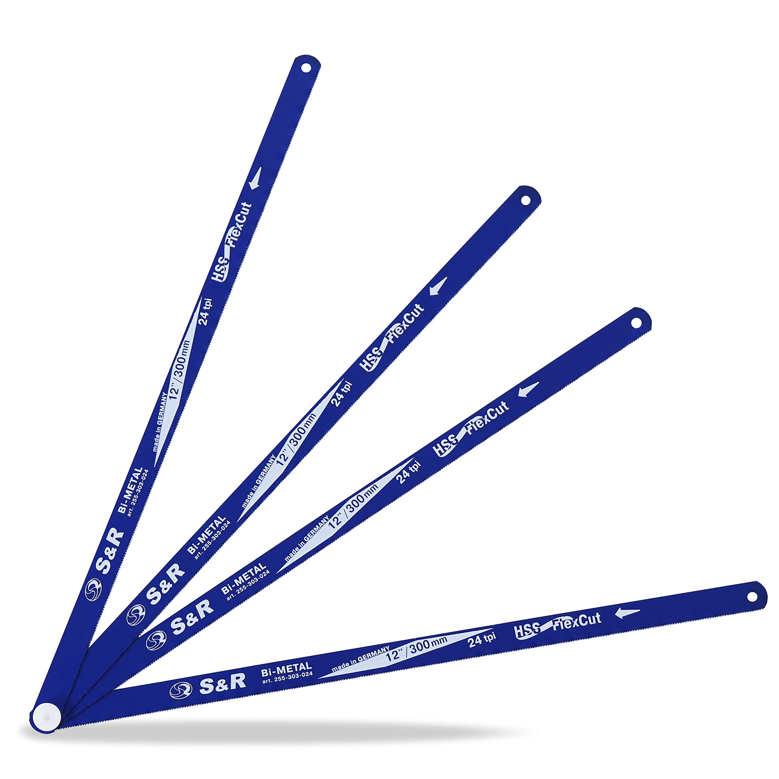 S&R HSS Bi-Metal Saw Blades Set for Hacksaw 4pcs: 4X HSS bi-Metal Saw Blade 12"/ 300 mm x 24 tpi, Made in Germany