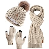 FURTALK Womens Winter Hat Gloves Scarf Set Fleece Knit Pom Beanie Warm Neck Warmer Touchscreen Gloves 3 in 1 Gift Set