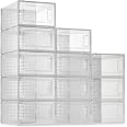 Seseno 12-Pack Clear Stackable Shoe Storage Bins - Foldable Plastic Organizer Box, 13.4" X 9.5" X 5.7" Each