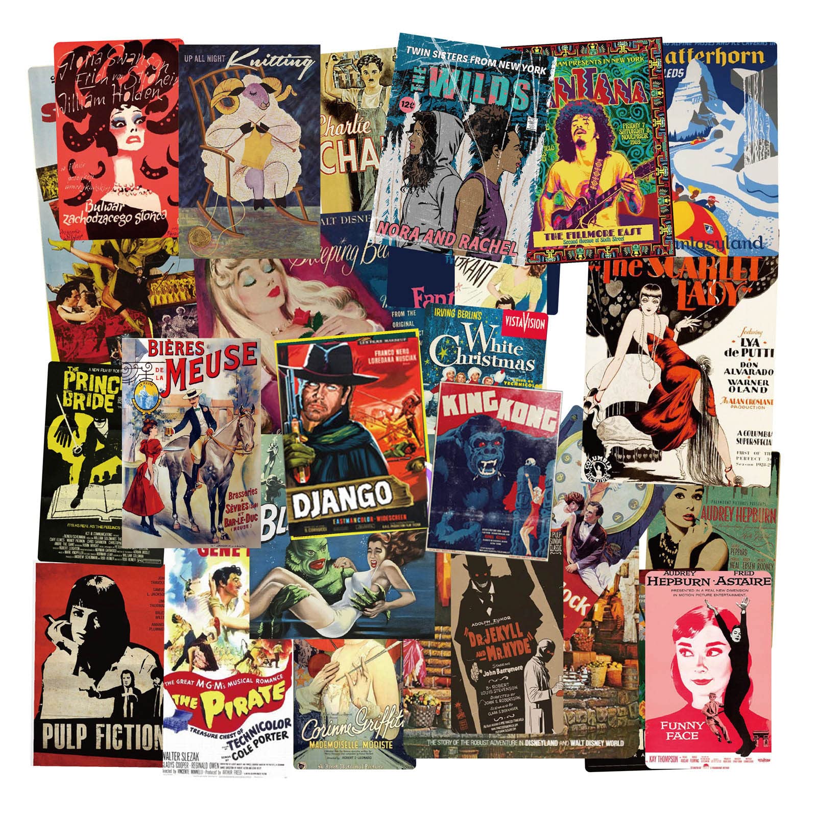 100Pcs Retro Classic Movie Stickers for Water Bottles Tumbler Luggage Skateboard Bumper Scrapbook Mug, Sticker Gift for Kids Teens Adults