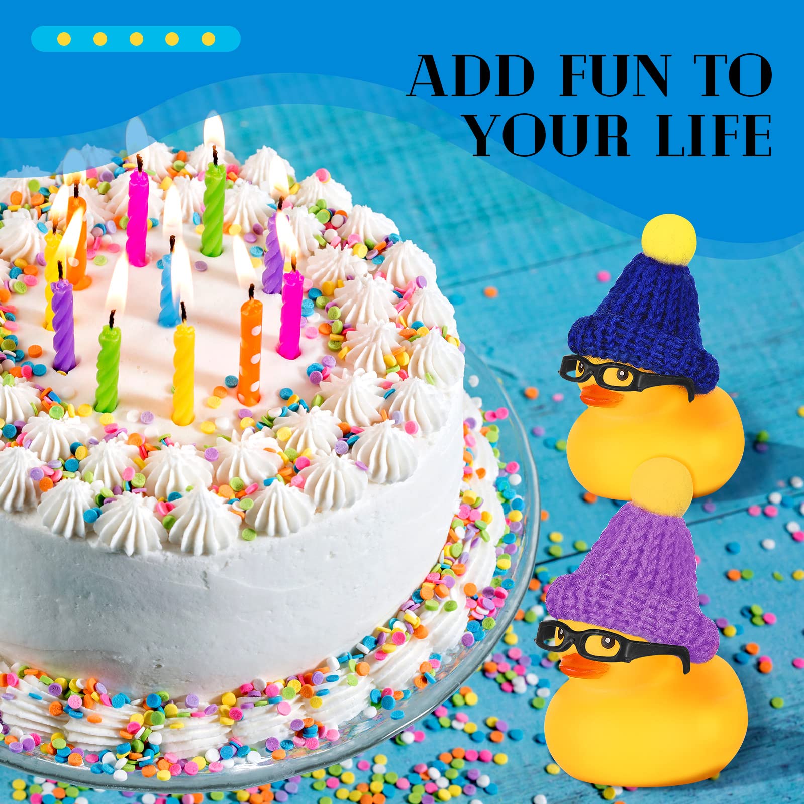 Chivao 12 Pcs Mini Rubber Ducks with Sunglasses/ Glasses and Hats/ Necklace, Cruise Rubber Ducks in Bulk Valentine Gift Small Bathtub Toy for Hiding Party Favor(Funny Style,Yellow)
