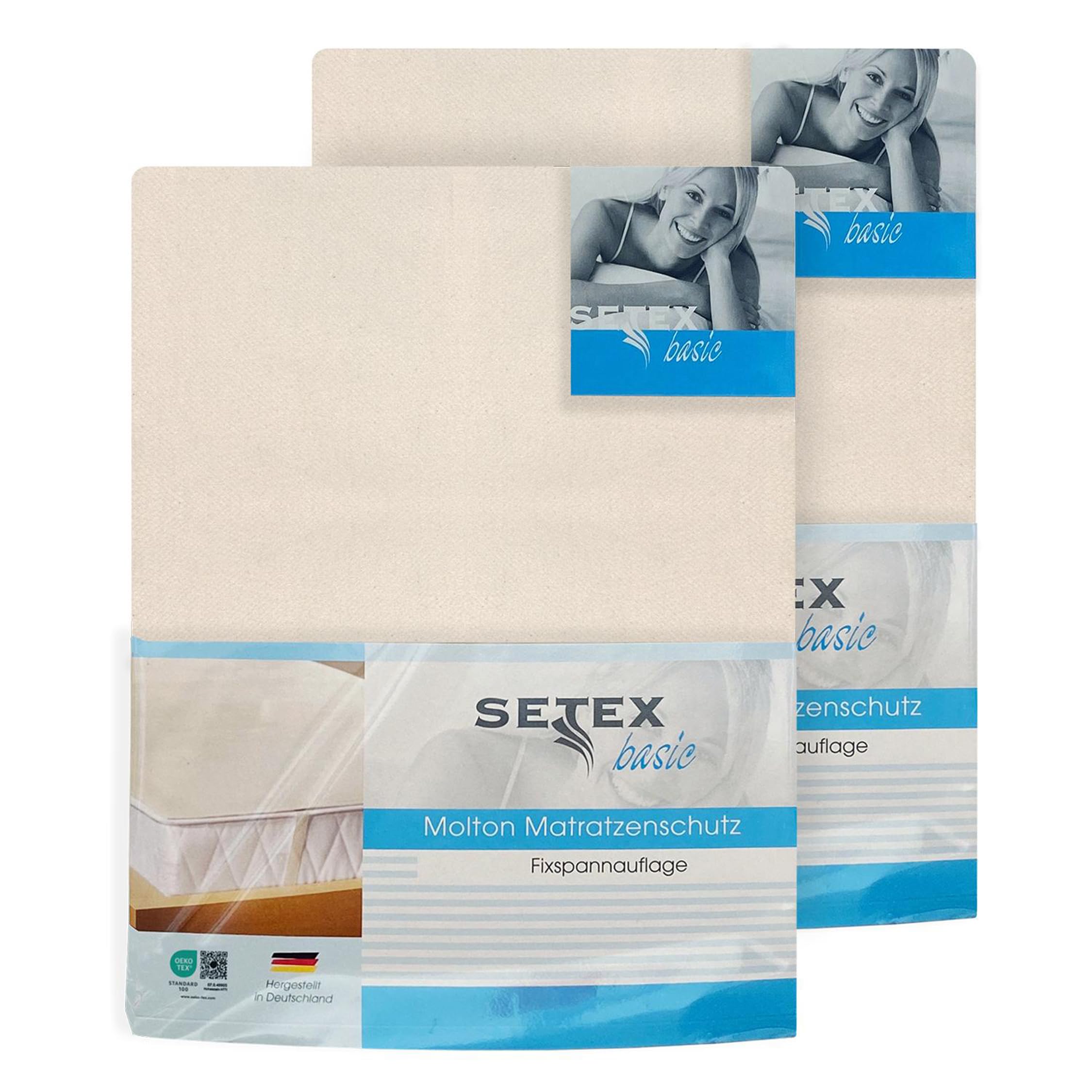 SETEX molleton mattress protector, corner elastic bands, 100% cotton, basic, Cotton, rohweiß, 100 x 200 Doppelpack