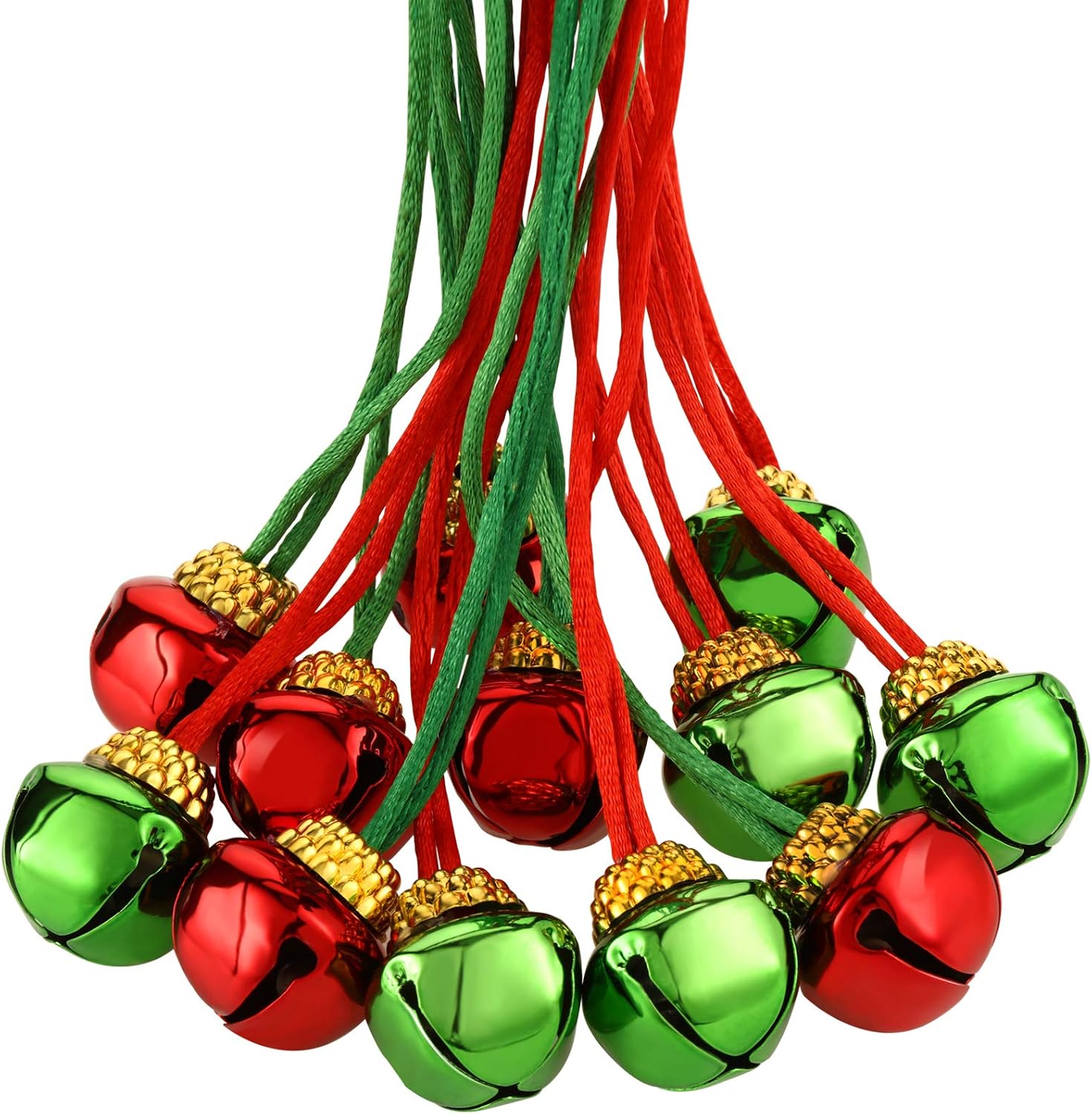 120 Pieces Christmas Bell Necklaces Christmas Holiday Necklaces for Christmas Supplies (Red and Green), Green,red