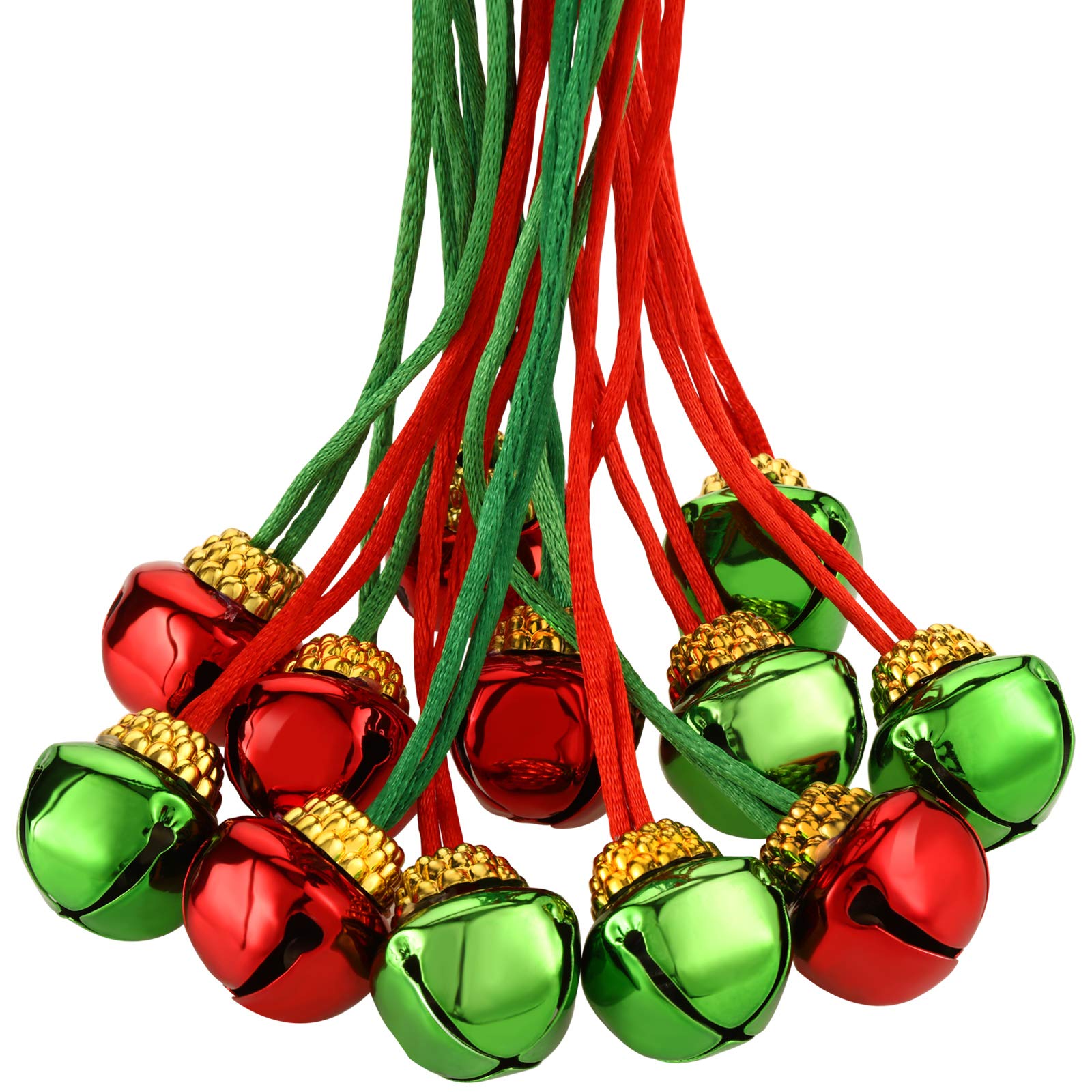 120 Pieces Christmas Bell Necklaces Christmas Holiday Necklaces for Christmas Supplies (Red and Green)