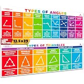 Sproutbrite 2 Pack 13.5" x 39" Educational Math Geometry Posters | Includes Area, Perimeter &amp; Geometry Classroom Decor Banners for Bulletin Board &amp; Wall Covers All Types of Angles &amp; Triangles