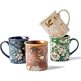 BICETTO Coffee Mugs Set of 4, 12oz Ceramic Tea Cups with Floral Design, Hand wash only, Microwaveable, Gift Box, Perfect for Cappuccino, Latte, Hot Chocolate–Tazas Para Café Bonitas (Royal Bloom)