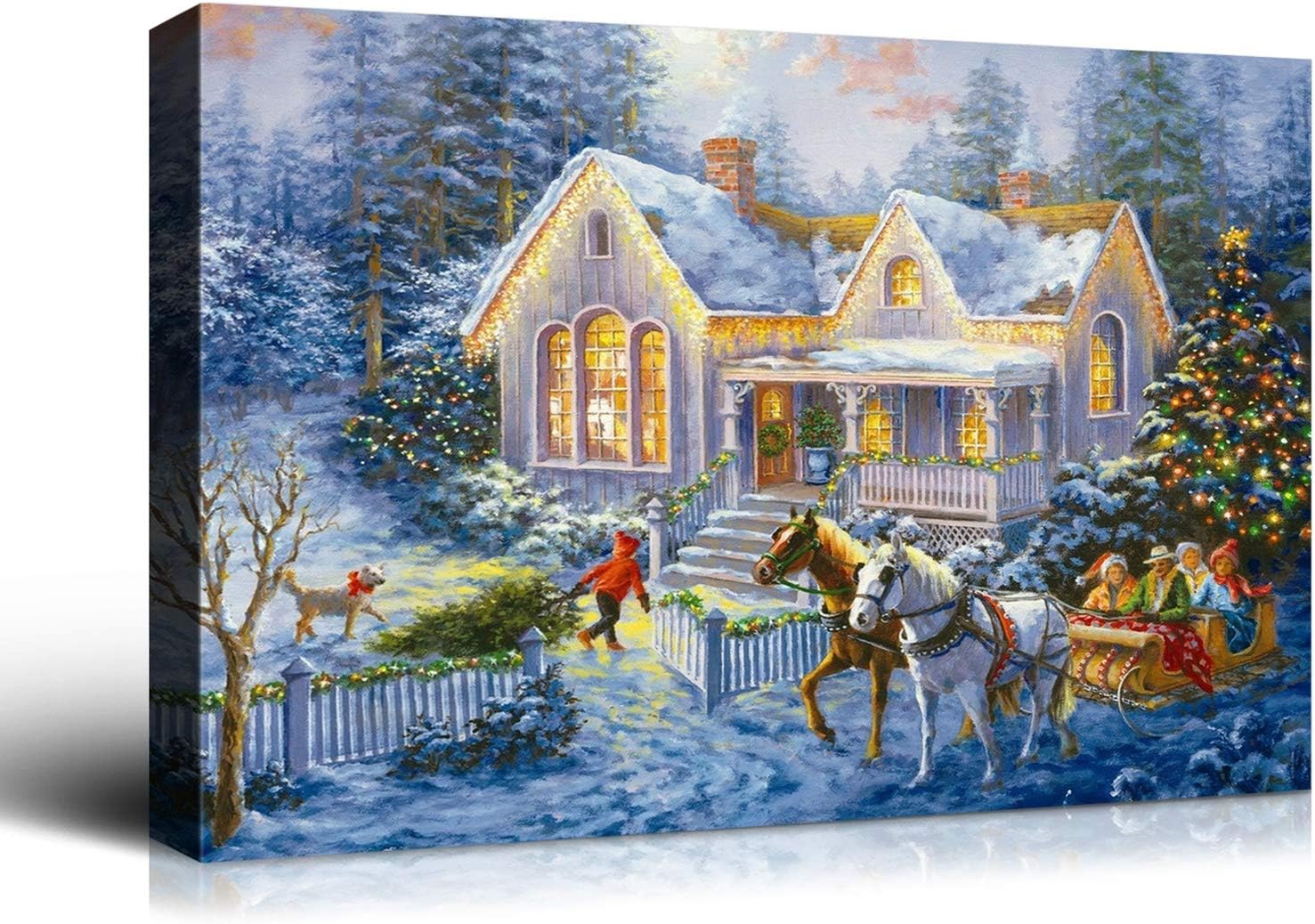 Paintings - Denozer - Canvas Wall Art Christmas Eve Painting Artwork for Home Wall Decor,Stretched and Framed Ready to Hang - 40x30 inches