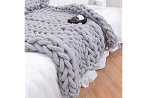 MOCADNG Chunky Knit Blanket Throw 40"×40", Hand Knitted Warm Chenille Throw Blanket, Home Decor Soft Thick Yarn Cable Knit Blanket, Soft Breathable Fleece Banket Christmas for Couch Bed Sofa Best Gift (Gray)