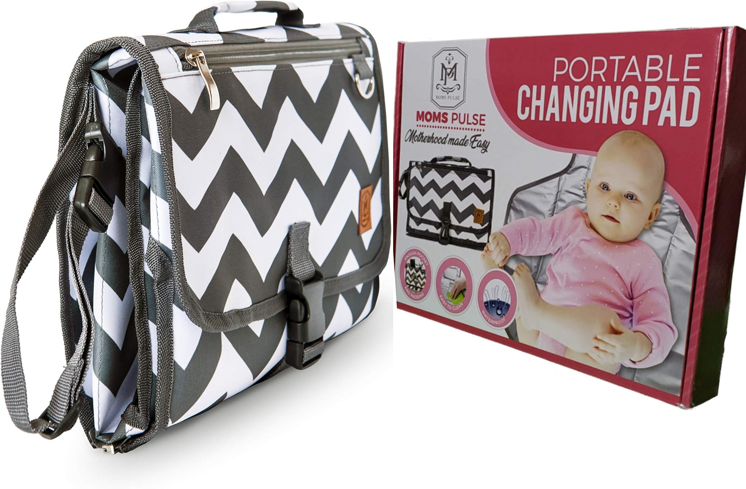Portable Changing Pad for Diaper Bag | Extra Large, Comfy Baby Changing Pad for Small Babies & Toddlers | Waterproof & Wipeable | Comes with Head Cushion and 4 Storage Pockets | Non-Toxic & BPA-Free