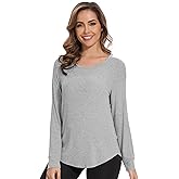 WiWi Womens Long Raglan Sleeve Tops Casual Viscose from Bamboo Loungewear Crew Neck Tunic Tops Soft Women Shirt S-XXL