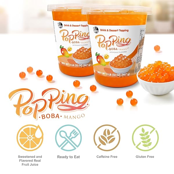 J WAY LOCAL FLAVOR J WAY BURSTING POPPING MANGO BOBA PEARL – MANGO POPPING BOBA – TAPIOCA POPPING BOBA MANGO – 2 LBS