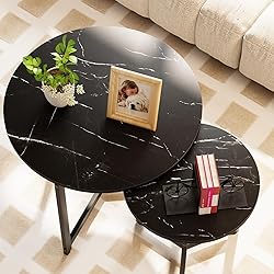 Wolawu Coffee Table Black Round Nesting Table for