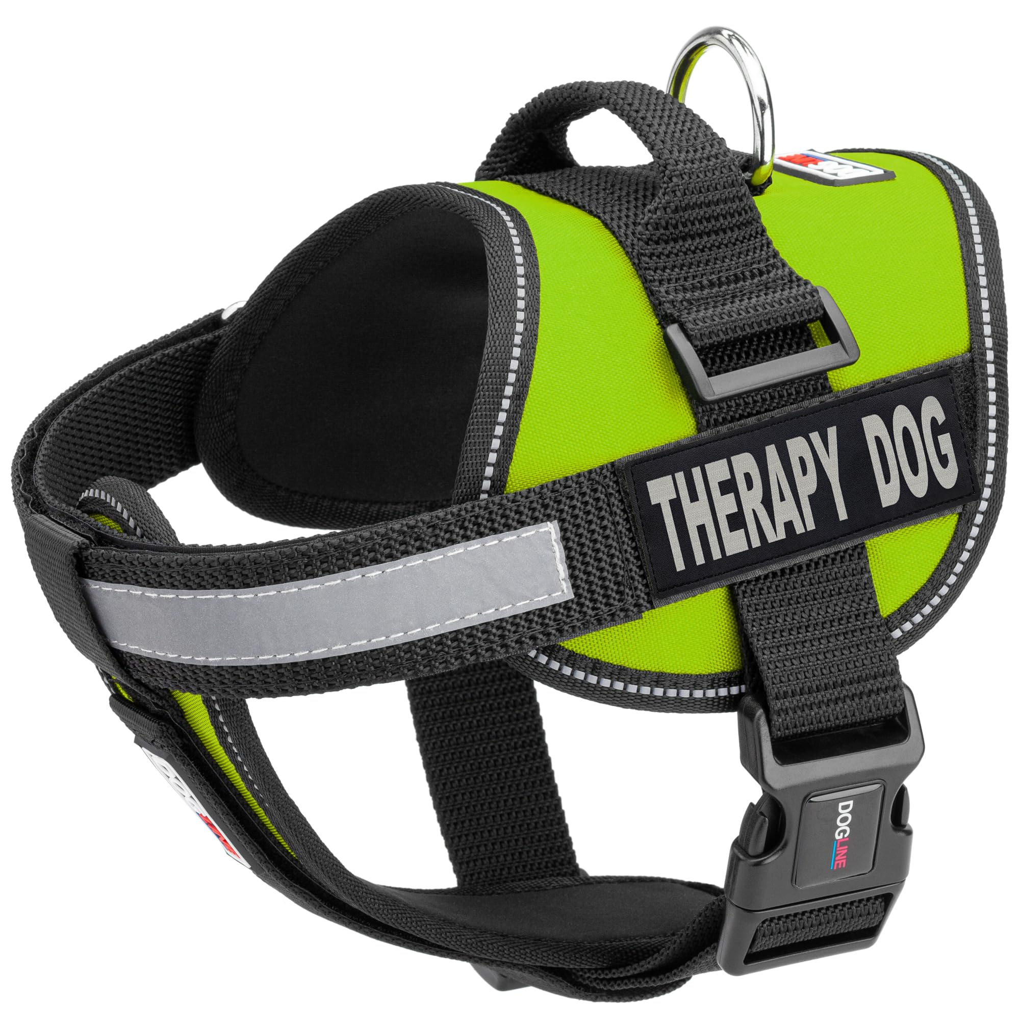 Dogline Vest Harness for Dogs and 2 Removable Therapy Dog Patches, Large/28 to 38", Green