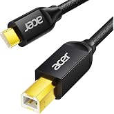 Acer USB B to USB C Cable 6.6FT, Nylon Printer Cable for Printer &amp; MIDI | Aluminum Case &amp; Gold-Plated, USB-B 2.0 480Mbps, USB C MIDI Cable for MacBook Pro/Air, for Brother, HP, MIDI Keyboards &amp; DACs