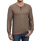 Susclude Mens Long Sleeve Henley Shirts Waffle Comfy Basic Stylish Button Down Pullover V Neck Casual Tops Fall Winter