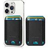 Card Holder for Phone Case, Leather Phone Wallet Stick On, Strongest Adhesive Phones Wallet for iPhone/Android, Minimalist Slim RFID, Fit 7 Cards, Black, 1 Pack