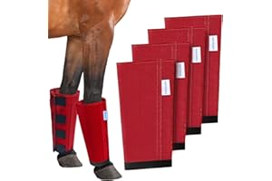 OAHELAKE Mesh Horse Fly Boots Set of 4, Loose Fitting Leggings for Horses, Reduce Stressful Stomping, Breathable Adjustable and Universal Fit for 4 Legs, Reliable Stay Put (Red)
