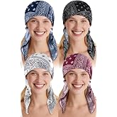 Ababalaya Chemo Headwear for Women Pre-tied Bandana Head Scarf Beanie Hat | 100% Cotton with Longer Tail Hair Cover Turban, Softer Lightweight Headcovers for Bald Hair Loss