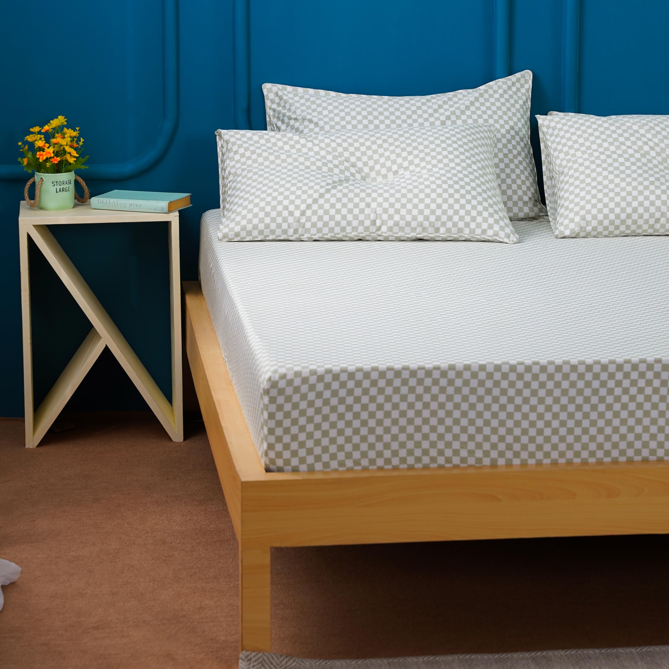 Sheet Story Bamboo Double Fitted Sheet - 41cm Deep Pocket - 400 Thread Count - Hypoallergenic, Soft and Cooling Fitted Bed Sheets Double - Checkered — image 1