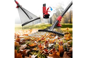 COGARDENSHOWER Collapsible Rake for Leaves - 70" Adjustable Long Handle Yard Rake, Expandable Metal Steel Head (8”-17”), Garden Leaf Rakes for Gardening Beds, Lawn,Narrow Shrub,Pine Needle,Outdoor Camping