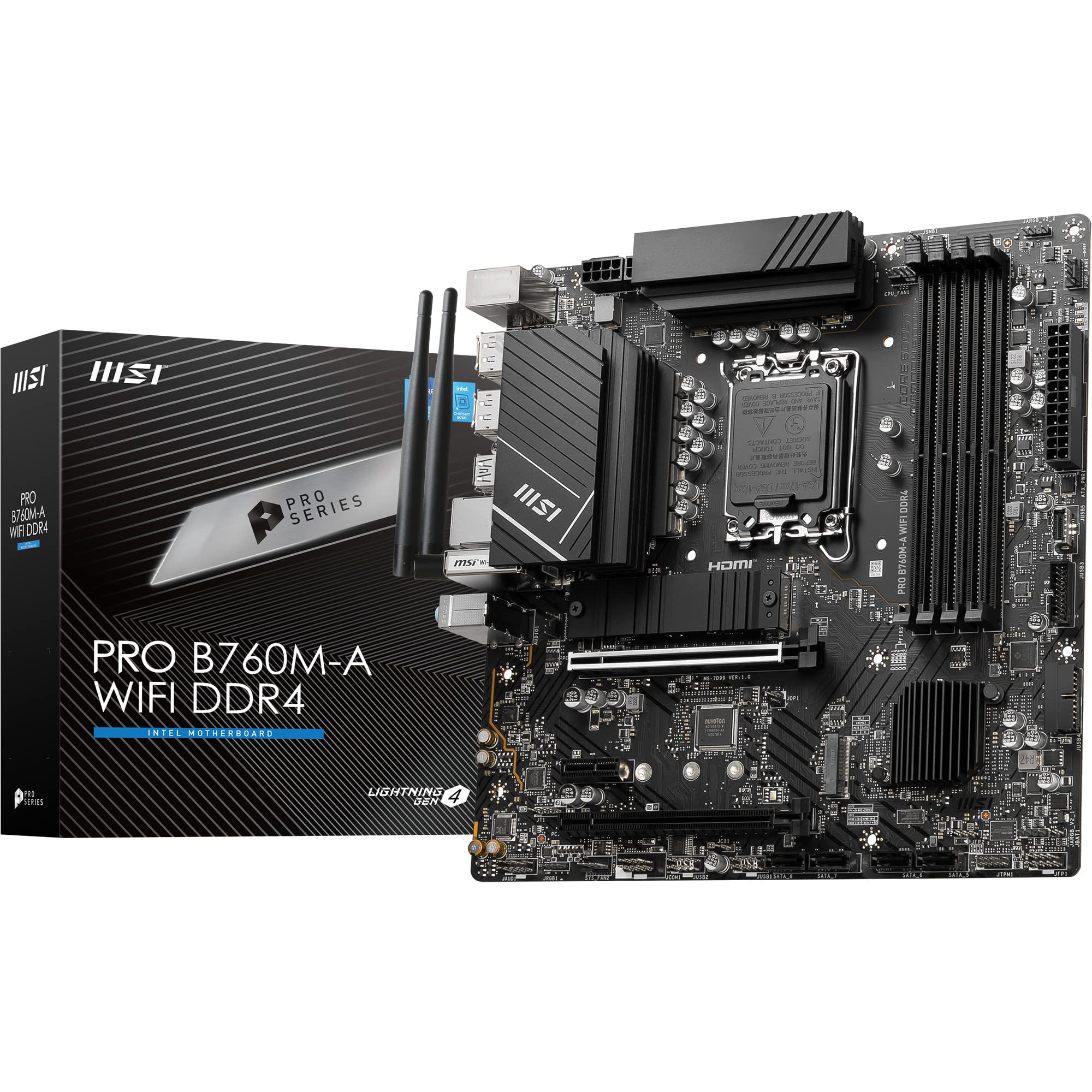 Msi Pro B760M-A Wifi Ddr4 Motherboard, Micro-Atx - Supports Intel 12Th &Amp; 13Th Gen Core Processors, Lga 1700 - Ddr4 Memory Boost 5333+Mhz/Oc, Pcie 4.0 X16 Slots, M.2 Gen4 Slots, 2.5G Lan, Wi-Fi 6E