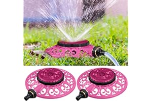 Ninehaoou 2 Pcs Lawn Sprinkler with Metal Decorative Base 8 Pattern Stationary Water Sprinkler Automatic Turret Pattern Sprinkler for Watering Yard, Lawns, Garden, Odd Shaped Areas (Pink)