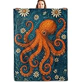 UGFIDZ Octopus Gifts, Orange Octopus Blanket for Girls Kids Women, Cozy Warm Flannel Throw Blankets for Bedroom, Travel, Couch, Home Decor, 50x60 in