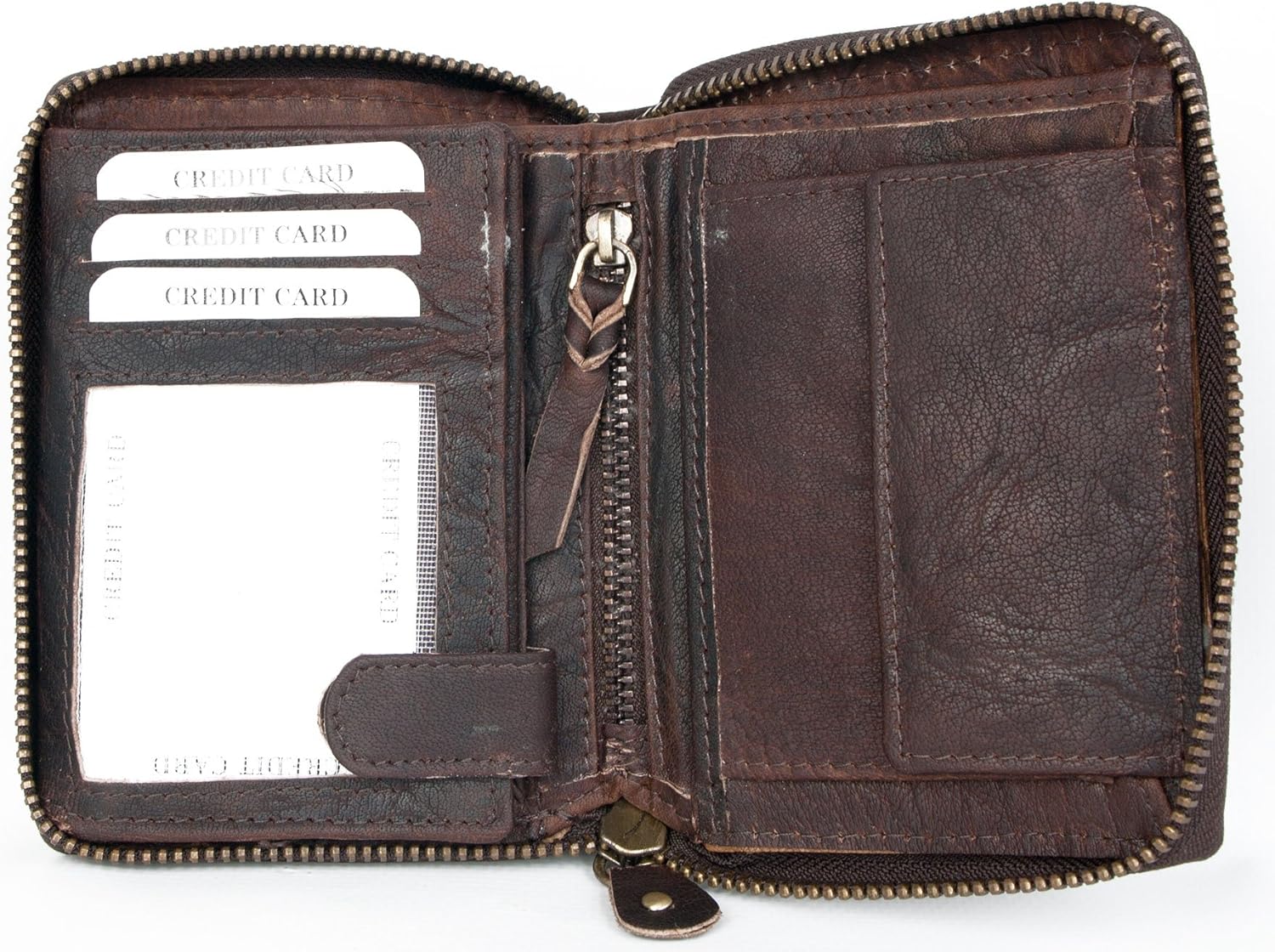 FLW Large Dark Brown Zip-Around Durable Oiled Genuine Leather Wallet with a Scorpion - Image 4