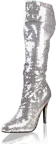 silver knee high heels