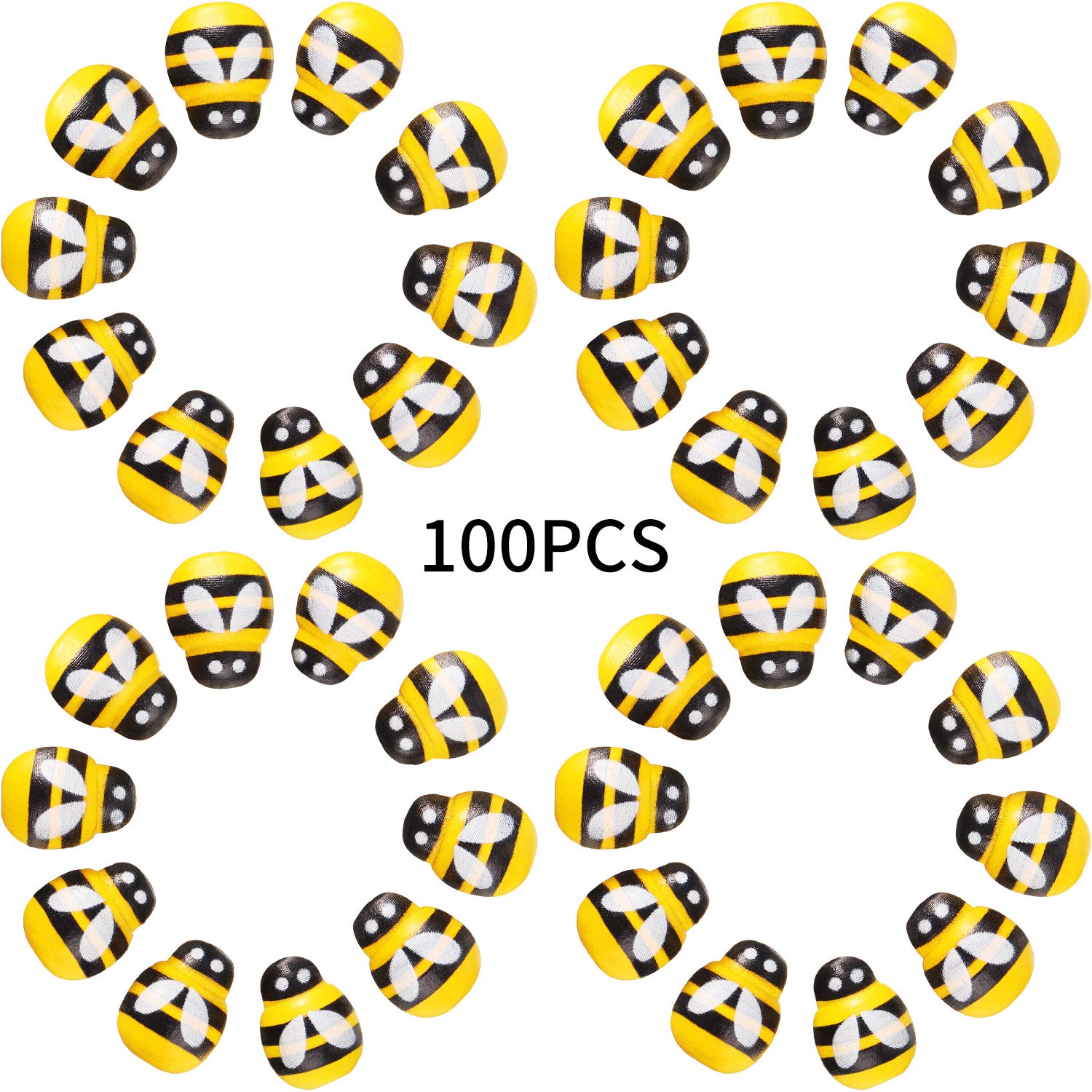 100 Pieces Tiny Wooden Bee Self Adhesive Bee Wooden Bee Wooden Stickers Bee for Embellish, Card Making, Decoration, Yellow