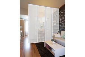 GoDear Design Adjustable Sliding Panel Hanging Room Dividers, Vertical Blind for Windows Doors, Extendable Track from 45.8" to 86" W, Trimmable Panel Curtains Up to 96", Semi-Sheer, Eclipse